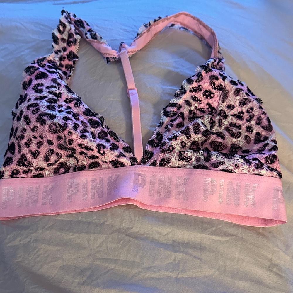 PINK Victoria's Secret Pink Leopard Lace Bralette - Light Pink